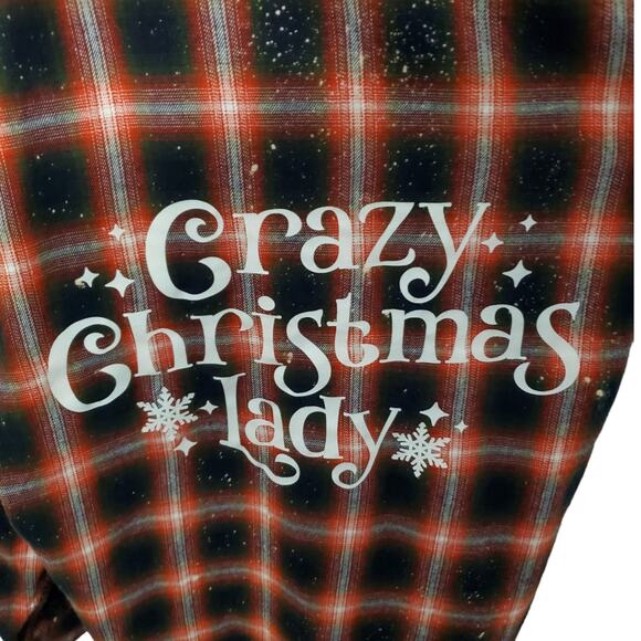 Funny Christmas Shirt - Crazy Christmas Lady Plus Size Holiday Flannel Shirt 2X - Picture 2 of 5